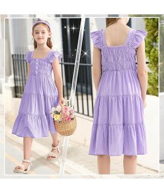 Sukienka Letnia Dziewczęca Elegancka z Bufiastymi Rękawami 11-12 lat 160 cm