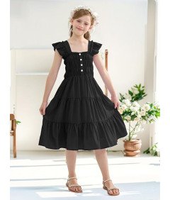 Sukienka Letnia Dziewczęca Elegancka z Bufiastymi Rękawami 10-11 lat 150 cm