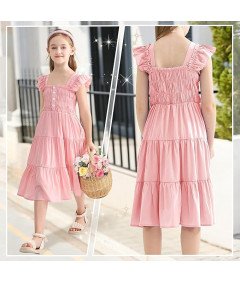 Sukienka Letnia Dziewczęca Elegancka z Bufiastymi Rękawami 11-12 lat 160 cm