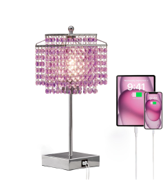 Lampa Stołowa Dotykowa z 3 Poziomami Jasności Portami USB C + A Fioletowa