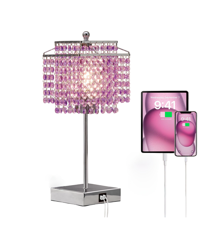 Lampa Stołowa Dotykowa z 3 Poziomami Jasności Portami USB C + A Fioletowa