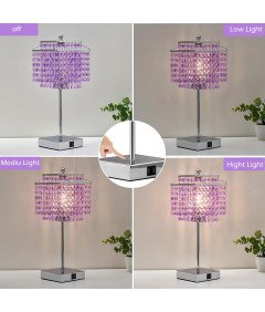 Lampa Stołowa Dotykowa z 3 Poziomami Jasności Portami USB C + A Fioletowa