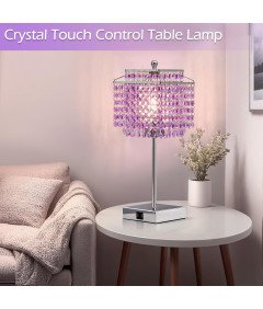 Lampa Stołowa Dotykowa z 3 Poziomami Jasności Portami USB C + A Fioletowa