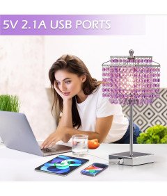Lampa Stołowa Dotykowa z 3 Poziomami Jasności Portami USB C + A Fioletowa