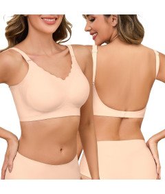 Biustonosz Bezszwowy bez Pleców z Odpinanymi Ramiączkami Cielisty XL