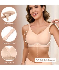 Biustonosz Bezszwowy bez Pleców z Odpinanymi Ramiączkami Cielisty XL