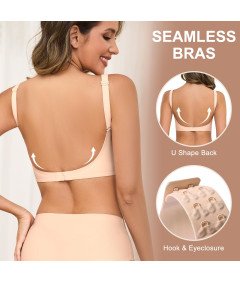 Biustonosz Bezszwowy bez Pleców z Odpinanymi Ramiączkami Cielisty XL