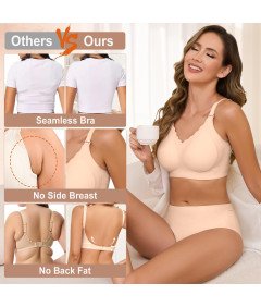 Biustonosz Bezszwowy bez Pleców z Odpinanymi Ramiączkami Cielisty XL