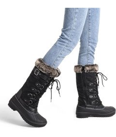 Damskie Śniegowce Sznurowane Wodoodporne Podeszwa Antypoślizgowa Czarne 37