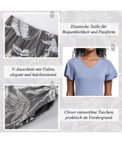 Piżama Damska Komplet Koszulka Krótki Rękaw Spodenki Niebiesko Szara M