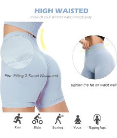 Damskie Bezszwowe Spodenki Push-up Kryjące do Jogi Biegania L Niebieskie