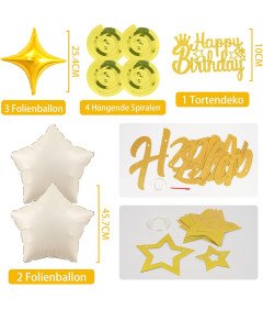 Zestaw Balonów Urodzinowych Złote Banery Dekoracja Tortu Balony konfetti