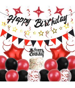 Zestaw Balonów Dekoracyjnych Urodziny Czarno Czerwone Banery Balony Foliowe