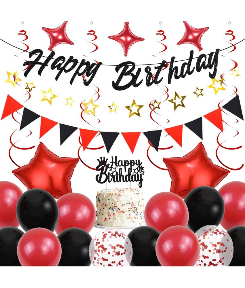 Zestaw Balonów Dekoracyjnych Urodziny Czarno Czerwone Banery Balony Foliowe