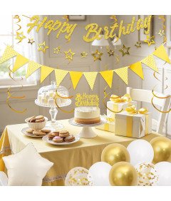 Zestaw Balonów Urodzinowych Złote Banery Dekoracja Tortu Balony konfetti