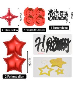 Zestaw Balonów Dekoracyjnych Urodziny Czarno Czerwone Banery Balony Foliowe