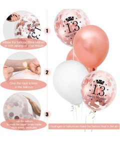 Zestaw Balonów 13 Urodziny Różowe Złoto Baner Gwiazdki Balon Konfetti