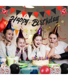 Zestaw Balonów Dekoracyjnych Urodziny Czarno Czerwone Banery Balony Foliowe