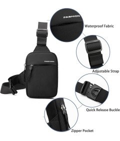 Mała Saszetka na Ramię Wodoodporna Czarna Sportowa Torba Regulowany Pasek