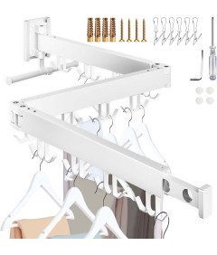 Wieszak Ścienny Składany na Ubrania 3 Ramienny z Obrotowymi Hakami 180°