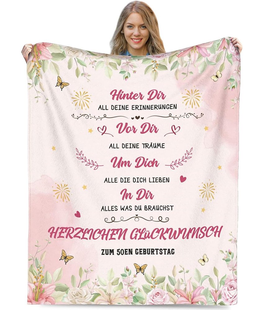 Koc na 50 Urodziny dla Kobiet Przytulny Idealny Prezent 130x150 cm