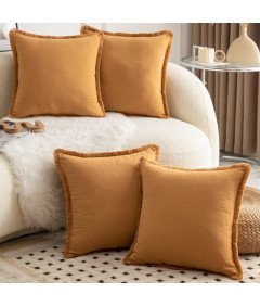 Zestaw 4 Bawełnianych Poszewek na Poduszki 65x65cm Dekoracyjne Pomarańczowe