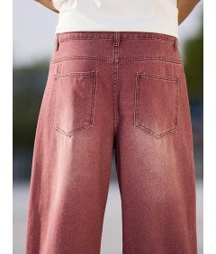 Zewool Męskie Spodnie Baggy Jeansowe Luźne Szerokie Nogawki Czerwone S