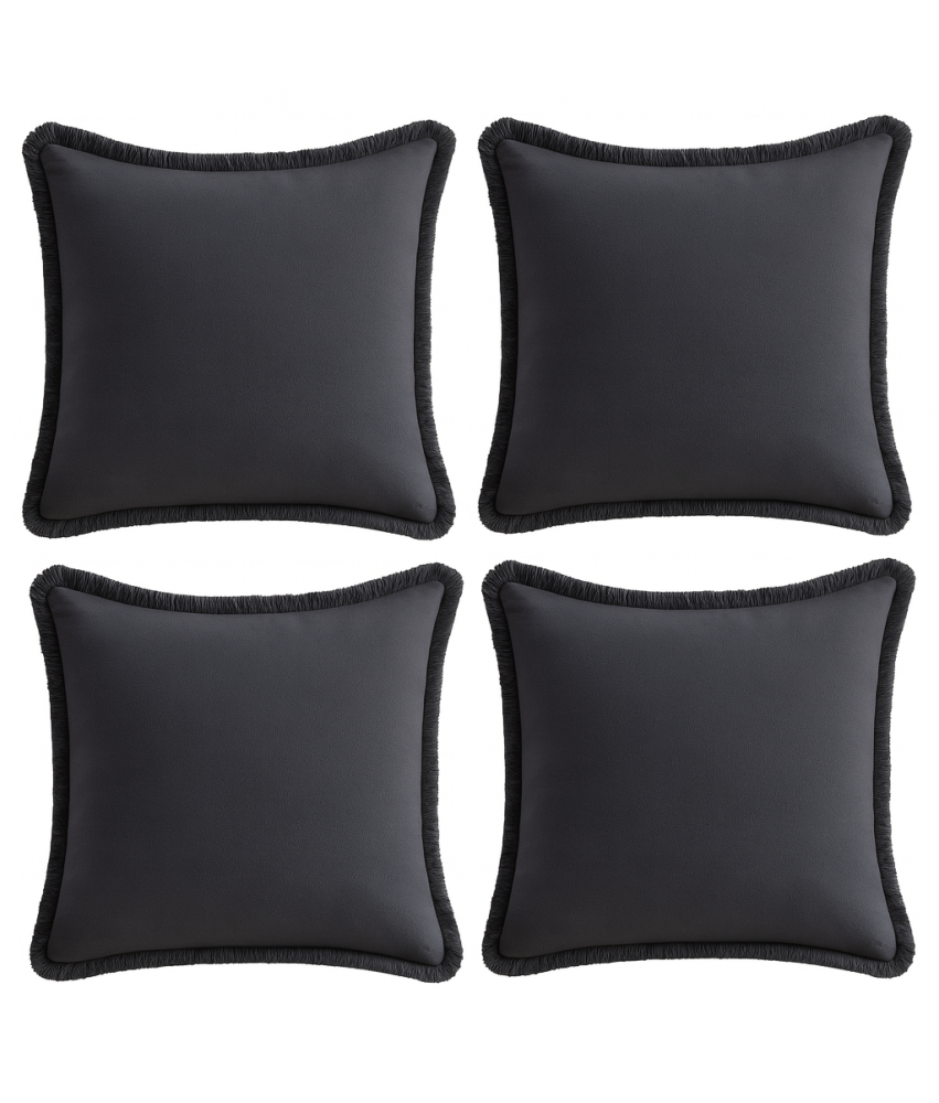 Poszewki na Poduszki z Frędzlami Bawełniane Boho Czarne 55 x 55 cm 4 szt