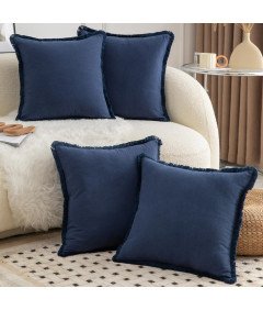 Poszewki na Poduszki z Frędzlami Bawełniane Boho Granatowe 50 x 50 cm 4 szt