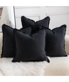 Poszewki na Poduszki z Frędzlami Bawełniane Boho Czarne 55 x 55 cm 4 szt