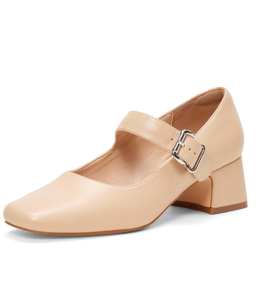 Damskie Buty Czółeńka Mary Jane Pasek na Obcasie Eleganckie Kremowe 38,5 EU