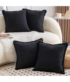 Poszewki na Poduszki z Frędzlami Bawełniane Boho Czarne 55 x 55 cm 4 szt
