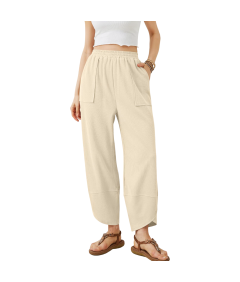 Damskie Spodnie Palazzo Dresowe Szerokie Nogawki Wysoki Stan Beżowe M