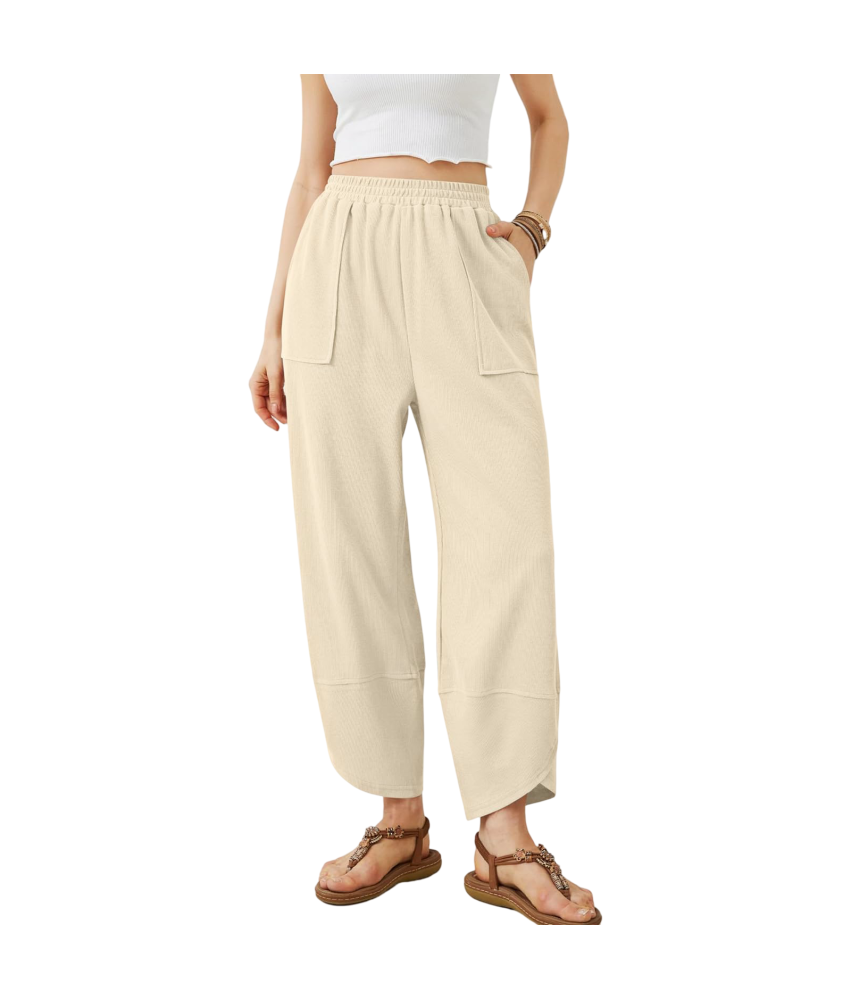Damskie Spodnie Palazzo Dresowe Szerokie Nogawki Wysoki Stan Beżowe M