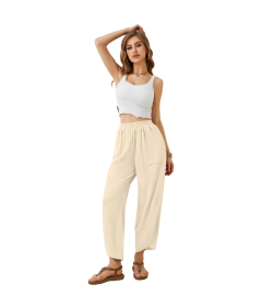 Damskie Spodnie Palazzo Dresowe Szerokie Nogawki Wysoki Stan Beżowe M