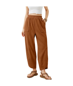 Damskie Spodnie Palazzo Dresowe Szerokie Nogawki Wysoki Stan Brązowe M