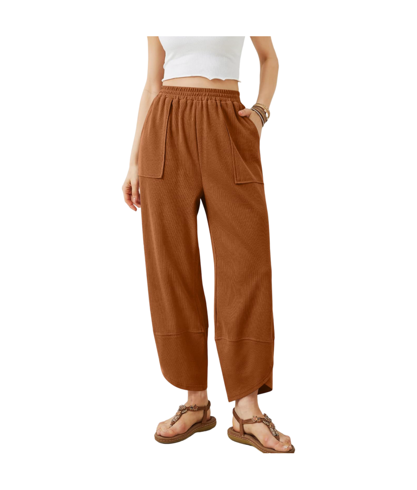Damskie Spodnie Palazzo Dresowe Szerokie Nogawki Wysoki Stan Brązowe M