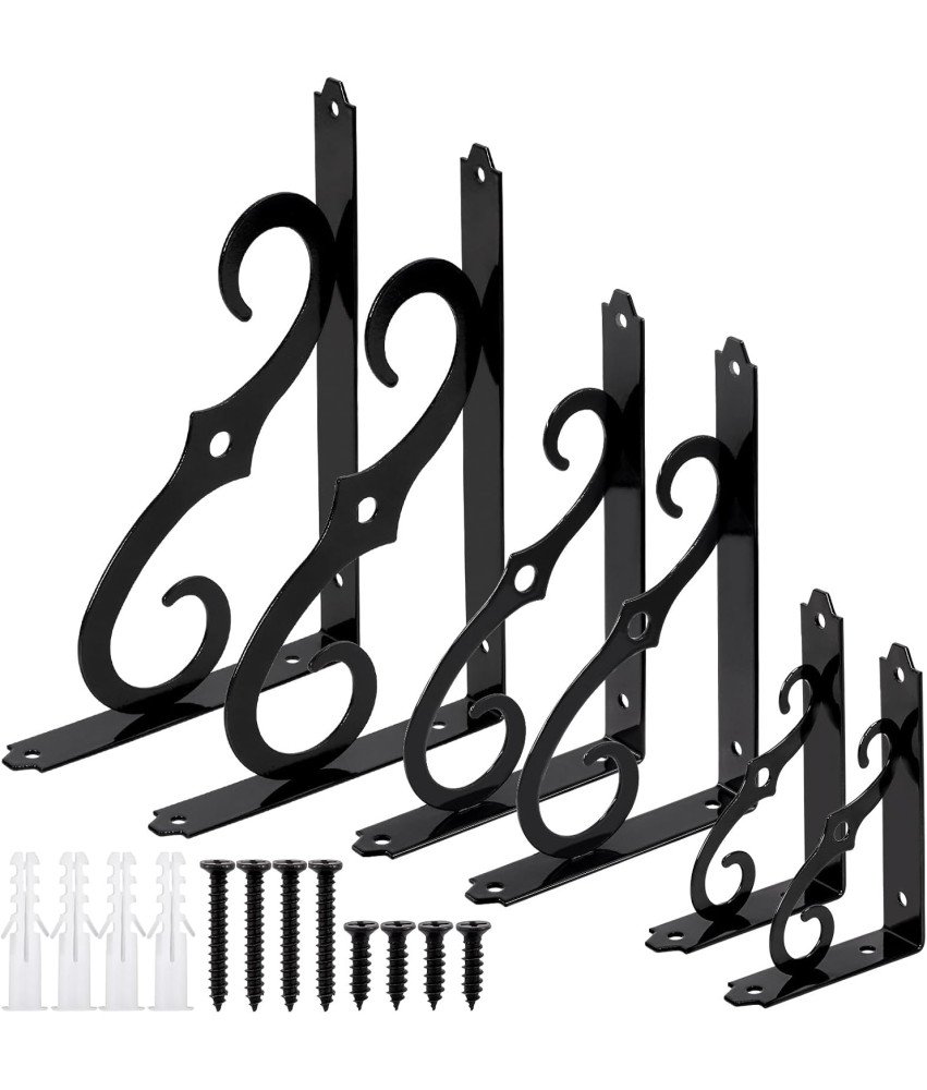 Dekoracyjne Wsporniki Regałowe Ścienne do 70 kg Zestaw 2 Sztuki Czarne