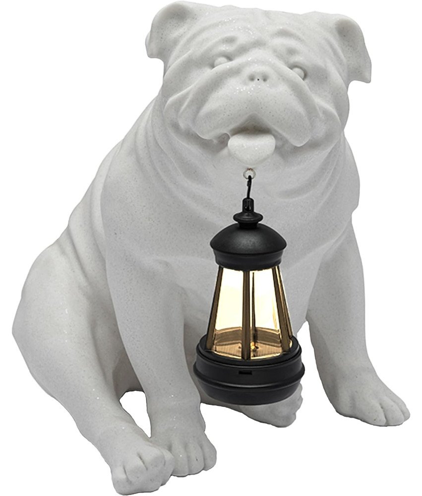 Lampa Solarna LED Ogrodowa Rzeźba Figurka w Kształcie Psa Żywiczna Biała