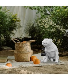 Lampa Solarna LED Ogrodowa Rzeźba Figurka w Kształcie Psa Żywiczna Biała