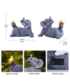Lampa Solarna LED Ogrodowa Rzeźba Figurka w Kształcie Słonia Żywiczna Szara