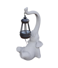 Lampa Solarna LED Ogrodowa Rzeźba Figurka w Kształcie Słonia Żywiczna Szara