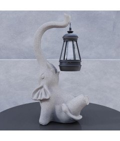 Lampa Solarna LED Ogrodowa Rzeźba Figurka w Kształcie Słonia Żywiczna Szara