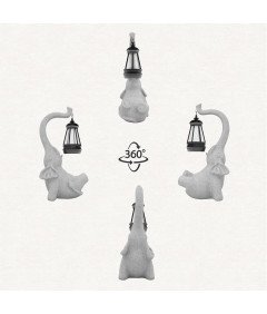 Lampa Solarna LED Ogrodowa Rzeźba Figurka w Kształcie Słonia Żywiczna Szara