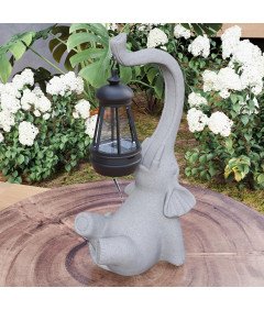 Lampa Solarna LED Ogrodowa Rzeźba Figurka w Kształcie Słonia Żywiczna Szara