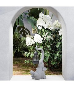 Lampa Solarna LED Ogrodowa Rzeźba Figurka w Kształcie Słonia Żywiczna Szara