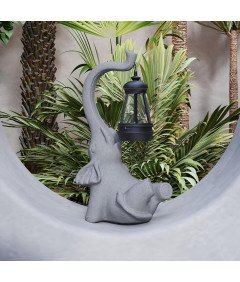 Lampa Solarna LED Ogrodowa Rzeźba Figurka w Kształcie Słonia Żywiczna Szara
