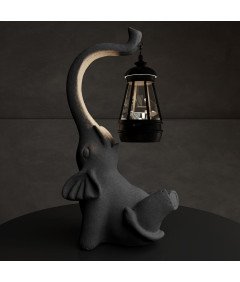 Lampa Solarna LED Ogrodowa Rzeźba Figurka w Kształcie Słonia Żywiczna Szara