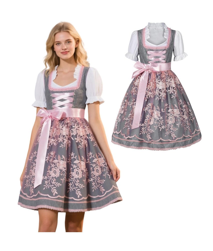 Damska Sukienka Dirndl Bawarska Oktoberfest Tradycyjna Haftowana Różowa L
