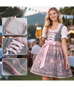 Damska Sukienka Dirndl Bawarska Oktoberfest Tradycyjna Haftowana Różowa L